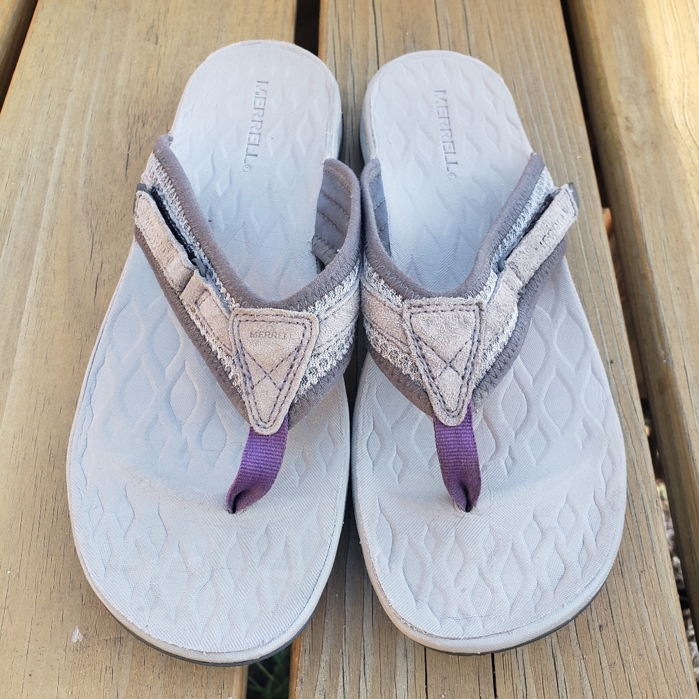 Merrell Siren 2 Flip Flops Women's Sz 9 Gray Suede Nylon Thong Sandals - Picture 12 of 12